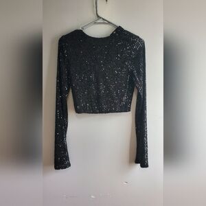 Black Sequin Long Sleeve Top